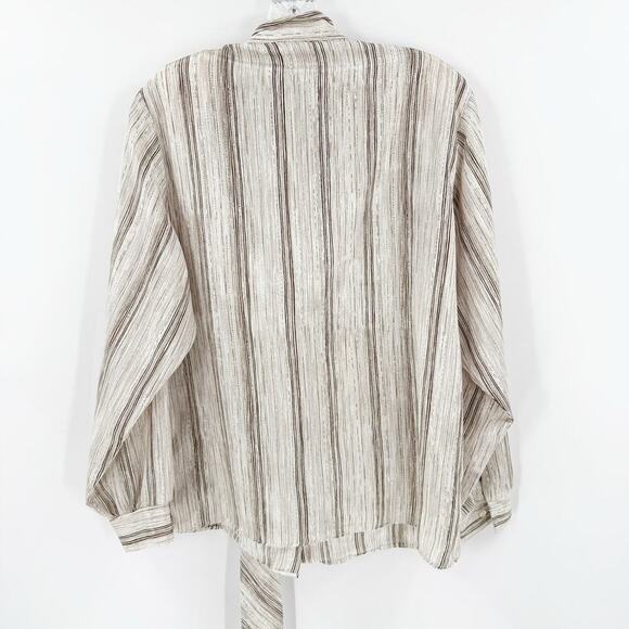 Vintage RUSS USA Brown & Cream Stripe Tie Neck Button Up Blouse Size 12 - Picture 2 of 13